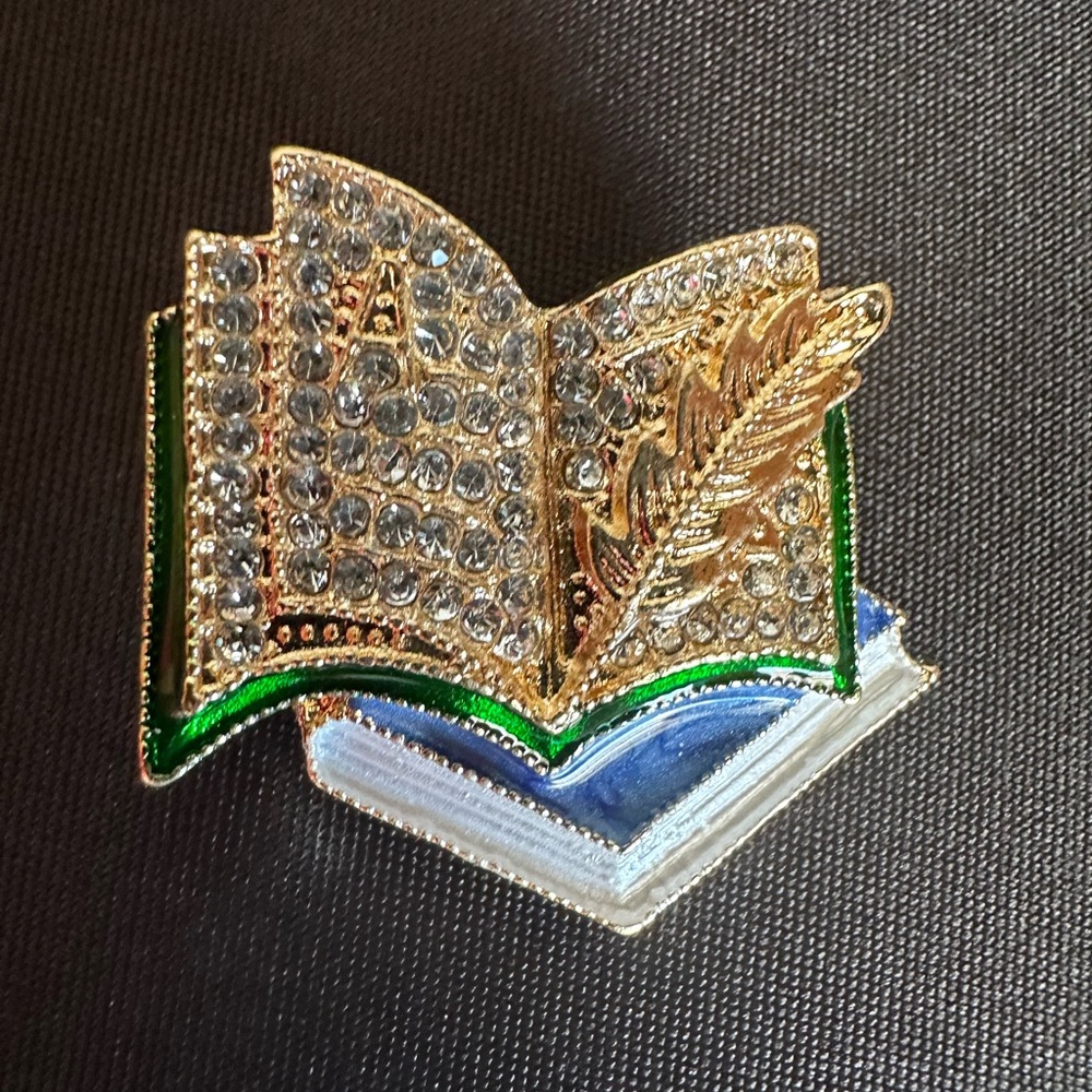 Gold and Blue Book with Green Accents  Brooch - Picture 3 of 4
